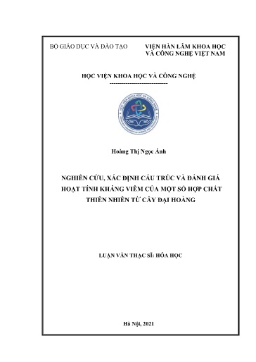 Luận văn Nghiên cứu, xác định cấu trúc và đánh giá hoạt tính kháng viêm của một số hợp chất thiên nhiên từ Cây Đại Hoàng