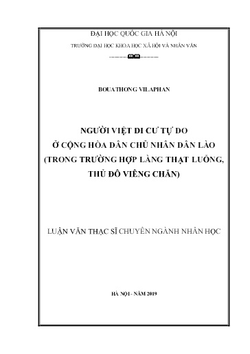 Luận văn Người việt di cư tự do ở Cộng hòa dân chủ Nhân dân Lào (Trong trường hợp Làng Thạt Luổng, Thủ đô Viêng Chăn)