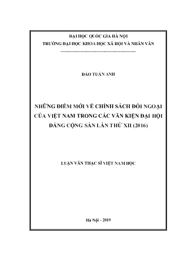 Luận văn Những điểm mới về chính sách đối ngoại của Việt Nam trong các văn kiện đại hội đảng cộng sản lần thứ xii (2016)
