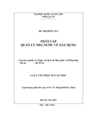 Luận văn Phân cấp quản lý nhà nước về xây dựng