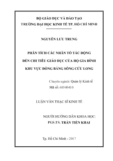 Luận văn Phân tích các nhân tố tác động đến chi tiêu giáo dục của hộ gia đình khu vực Đồng bằng sông Cửu Long