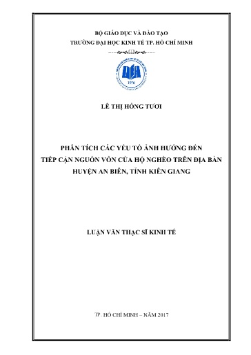 Luận văn Phân tích các yếu tố ảnh hưởng đến tiếp cận nguồn vốn của hộ nghèo trên địa bàn huyện An Biên, tỉnh Kiên Giang