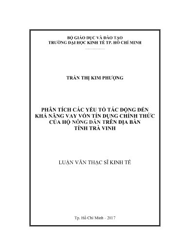 Luận văn Phân tích các yếu tố tác động đến khả năng vay vốn tín dụng chính thức của hộ nông dân trên địa bàn tỉnh Trà Vinh