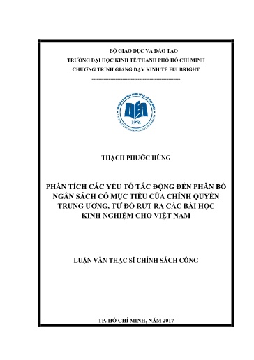 Luận văn Phân tích các yếu tố tác động đến phân bổ ngân sách có mục tiêu của chính quyền trung ương, từ đó rút ra các bài học kinh nghiệm cho Việt Nam