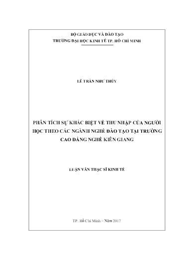 Luận văn Phân tích sự khác biệt về thu nhập của người học theo các ngành nghề đào tạo tại Trường Cao đẳng nghề Kiên Giang