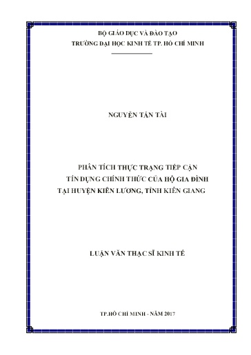 Luận văn Phân tích thực trạng tiếp cận tín dụng chính thức của hộ gia đình tại Huyện Kiên Lương, tỉnh Kiên Giang