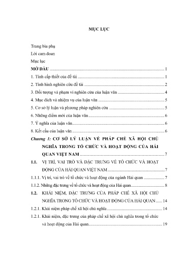 Luận văn Pháp chế xã hội chủ nghĩa trong hoạt động của Hải quan Việt Nam hiện nay - Qua thực tiễn tỉnh Thừa Thiên - Huế