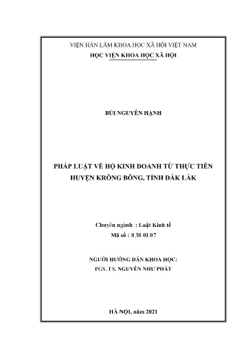 Luận văn Pháp luật về hộ kinh doanh từ thực tiễn huyện Krông Bông, tỉnh Đắk Lắk
