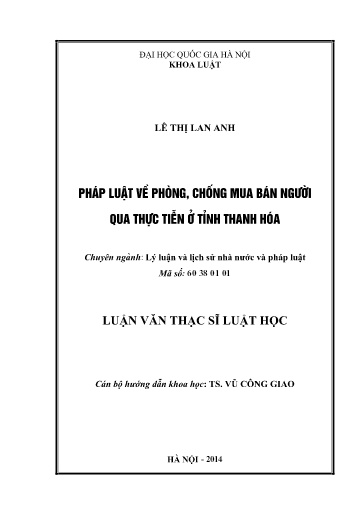 Luận văn Pháp luật về phòng, chống mua bán người qua thực tiễn ở tỉnh Thanh Hóa