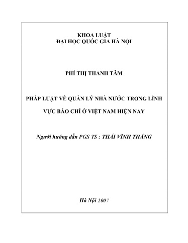 Luận văn Pháp luật về quản lý nhà nước trong lĩnh vực báo chí ở Việt Nam hiện nay