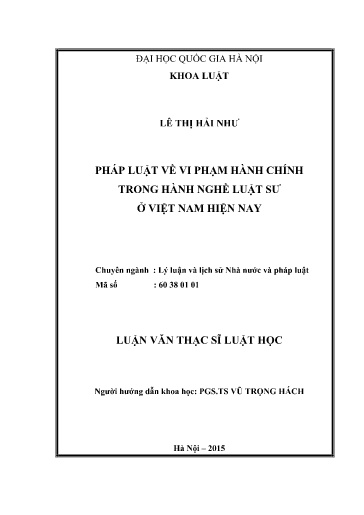 Luận văn Pháp luật về vi phạm hành chính trong hành nghề Luật sư ở Việt Nam hiện nay