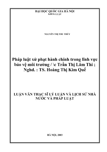Luận văn Pháp luật xử phạt hành chính trong lĩnh vực bảo vệ môi trường