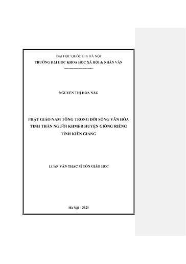 Luận văn Phật giáo Nam Tông trong đời sống văn hóa tinh thần người Khmer huyện Giồng Riềng tỉnh Kiên Giang