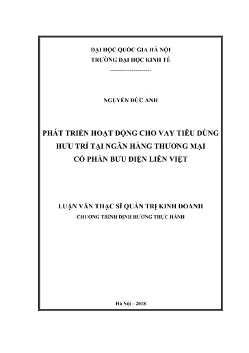 Luận văn Phát triển hoạt động cho vay tiêu dùng hưu trí tại Ngân hàng Thương mại cổ phần Bưu điện Liên Việt