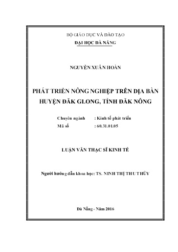 Luận văn Phát triển nông nghiệp trên địa bàn huyện Đăk Glong, tỉnh Đăk Nông