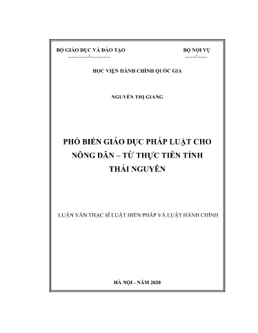 Luận văn Phổ biến giáo dục pháp luật cho nông dân – từ thực tiễn tỉnh Thái Nguyên