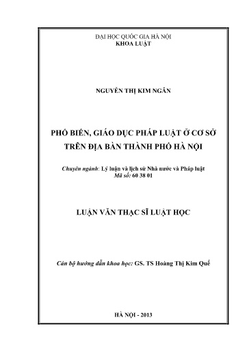 Luận văn Phổ biến, giáo dục pháp luật ở cơ sở trên địa bàn Thành phố Hà Nội