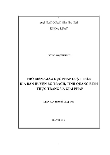 Luận văn Phổ biến, giáo dục pháp luật trên địa bàn huyện Bố Trạch, tỉnh Quảng Bình - Thực trạng và giải pháp