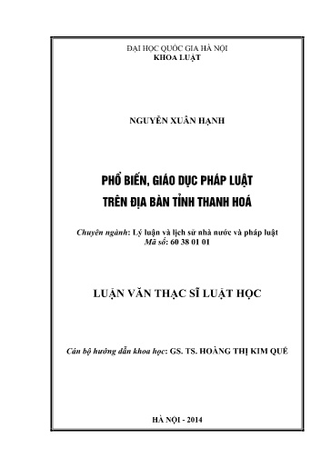Luận văn Phổ biến, giáo dục pháp luật trên địa bàn tỉnh Thanh Hóa