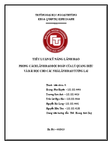 Luận văn Phong cách lãnh đạo độc đoán của lý quang diệu và bài học cho các nhà lãnh đạo tương lai