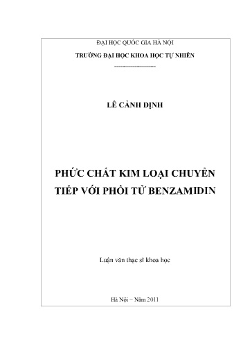 Luận văn Phức chất kim loại chuyển tiếp với phối tử Benzamiđin