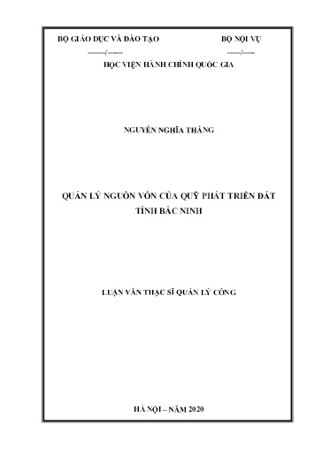 Luận văn Quản lý nguồn vốn của quỹ phát triển đất tỉnh Bắc Ninh