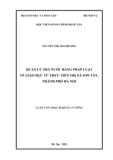 Luận văn Quản lý nhà nước bằng pháp luật về giáo dục từ thực tiễn Thị xã Sơn Tây, Thành phố Hà Nội