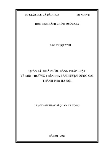 Luận văn Quản lý nhà nước bằng pháp luật về môi trường trên địa bàn huyện Quốc Oai, Thành phố Hà Nội