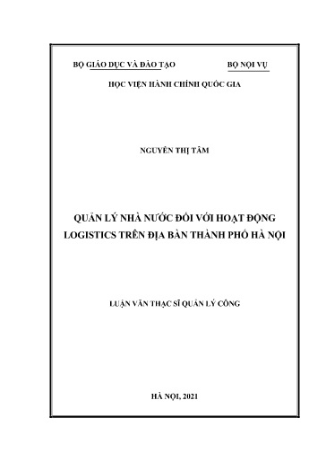 Luận văn Quản lý nhà nước đối với hoạt động Logistics trên địa bàn Thành phố Hà Nội