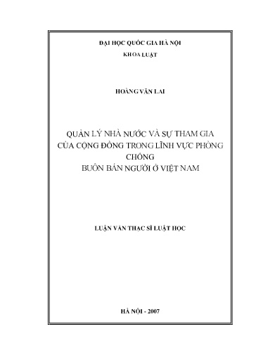 Luận văn Quản lý nhà nước và sự tham gia của cộng đồng trong lĩnh vực phòng chống buôn bán người ở Việt Nam
