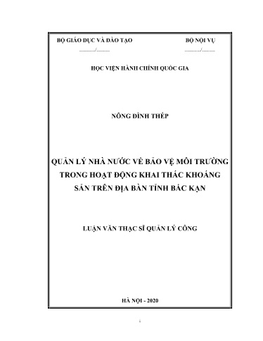 Luận văn Quản lý nhà nước về bảo vệ môi trường trong hoạt động khai thác khoáng sản trên địa bàn tỉnh Bắc Kạn