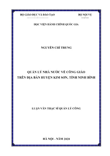 Luận văn Quản lý nhà nước về công giáo trên địa bàn huyện Kim Sơn, tỉnh Ninh Bình