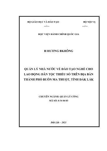 Luận văn Quản lý nhà nước về đào tạo nghề cho lao động dân tộc thiểu số trên địa bàn Thành phố Buôn Ma Thuột, tỉnh Đắk Lắk