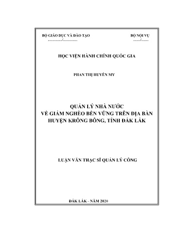 Luận văn Quản lý nhà nước về giảm nghèo bền vững trên địa bàn huyện Krông Bông, tỉnh Đắk Lắk
