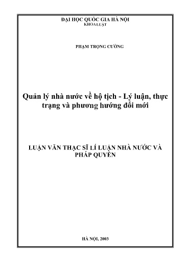 Luận văn Quản lý nhà nước về hộ tịch - Lý luận, thực trạng và phương hướng đổi mới
