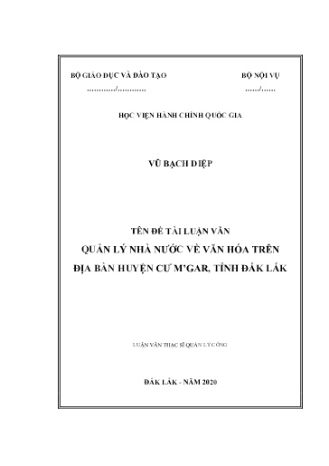 Luận văn Quản lý nhà nước về văn hóa trên địa bàn huyện Cư M’Gar, tỉnh Đắk Lắk