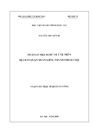 Luận văn Quản lý nhà nước về y tế trên địa bàn Quận hoàn kiếm, Thành phố Hà Nội