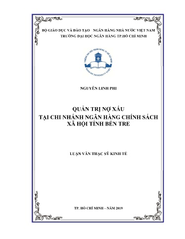 Luận văn Quản trị nợ xấu tại Chi nhánh Ngân hàng chính sách xã hội tỉnh Bến Tre
