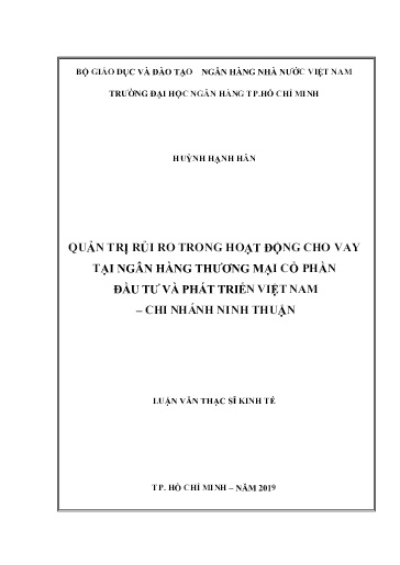 Luận văn Quản trị rủi ro trong hoạt động cho vay tại Ngân hàng Thương mại cổ phần Đầu tư và phát triển Việt Nam – chi nhánh Ninh Thuận