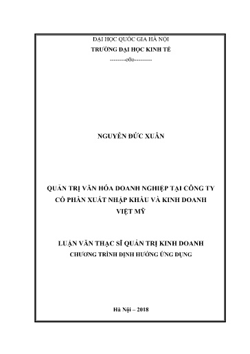 Luận văn Quản trị văn hóa doanh nghiệp tại Công ty cổ phần Xuất nhập khẩu và kinh doanh Việt Mỹ