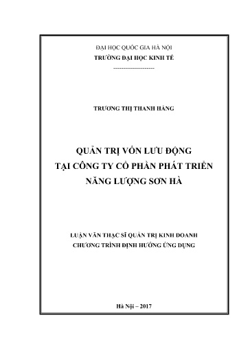 Luận văn Quản trị vốn lưu động tại Công ty cổ phần phát triển Năng lượng Sơn Hà