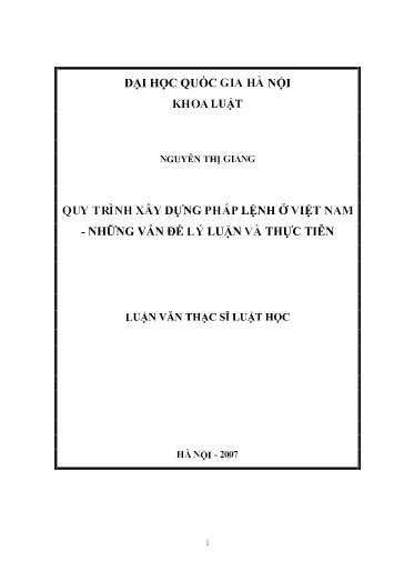 Luận văn Quy trình xây dựng pháp lệnh ở Việt Nam - Những vấn đề lý luận và thực tiễn