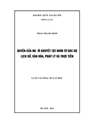 Luận văn Quyền của người khuyết tật nhìn từ góc độ Lịch sử, Văn hóa, Pháp lý và thực tiễn