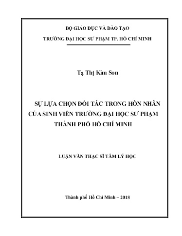 Luận văn Sự lựa chọn đối tác trong hôn nhân của sinh viên Trường Đại học sư phạm Thành phố Hồ Chí Minh