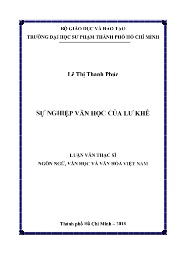 Luận văn Sự nghiệp văn học của Lư Khê