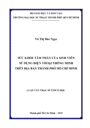 Luận văn Sức khỏe tâm thần của sinh viên sử dụng điện thoại thông minh trên địa bàn Thành phố Hồ Chí Minh