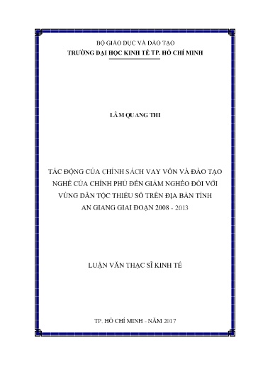 Luận văn Tác động của chính sách vay vốn và đào tạo nghề của chính phủ đến giảm nghèo đối với vùng dân tộc thiểu số trên địa bàn tỉnh An Giang giai đoạn 2008-2013