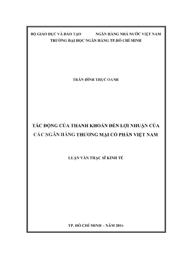 Luận văn Tác động của thanh khoản đến lợi nhuận của các Ngân hàng Thương mại cổ phần Việt Nam