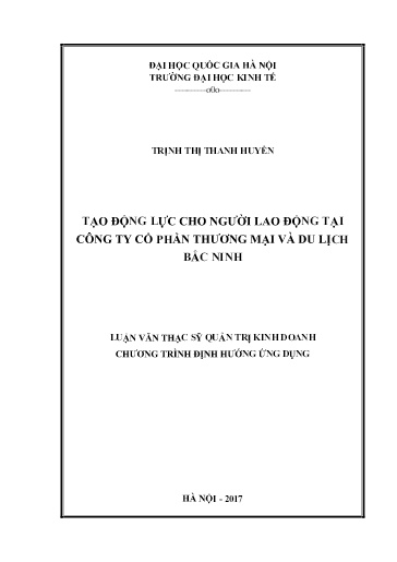 Luận văn Tạo động lực cho người lao động tại Công ty cổ phần Thương mại và Du lịch Bắc Ninh