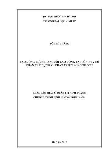 Luận văn Tạo động lực cho người lao động tại Công ty cổ phần Xây dựng và Phát triển Nông thôn 2